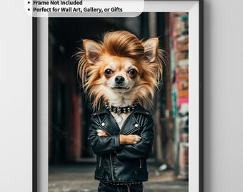 Wandbild mit Hund | Stilvoller Chihuahua (Lederjacke & Stachelhalsband) | Poster zum digitalen Download