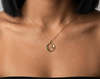 Celestial Sun and Moon Necklace for Women, Gold Cosmic Pendant Necklace, Minimalist Moon Jewelry, Dainty Astrology Gift for Her