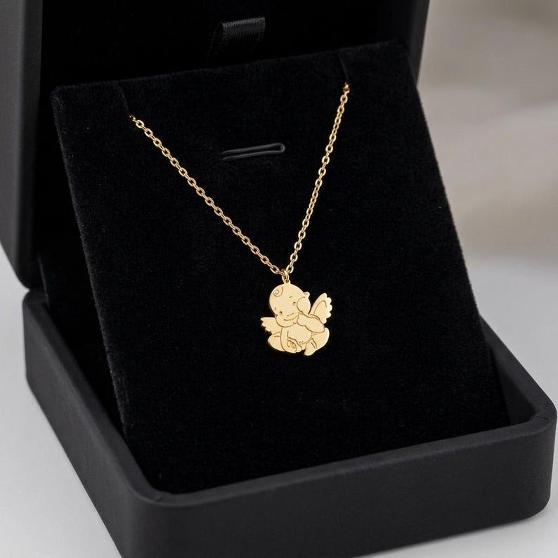 Angel Necklace, Guardian Angel Pendant Necklace, Gold Cherub Jewelry Gift for Her, Spiritual Protection Necklace, Dainty Celestial Jewelry image 5