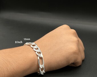 Pulsera Art Déco Vintage Plata De Ley MD28V Cadena Figaro Plata 925 D129 - México