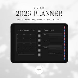2026 Dark Mode Digital Planner | Hyperlinked Yearly, Monthly & Weekly Planner | iPad (GoodNotes)