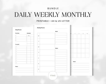 Minimal Undated Planner Bundle | Daily Weekly Monthly | Printable A4 & US Letter