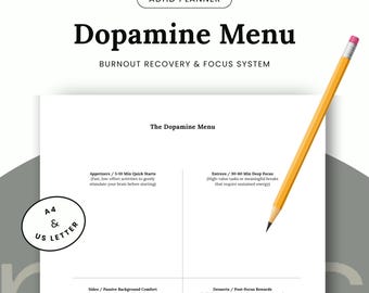 Dopamine Menu ADHD Planner | Executive Dysfunction Workbook and Brain Dump Template | Printable A4 & Tablet PDF