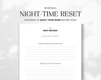 Night Time Reset | Bedtime Brain Dump for Anxiety | Minimalist Sleep Journal PDF | Digital & Printable Mental Health Tool | A4 + US Letter