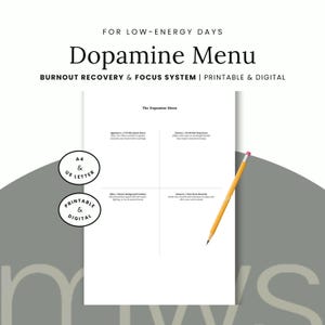 Dopamine Menu ADHD Planner | Executive Dysfunction Workbook and Brain Dump Template | Printable A4 & Tablet PDF