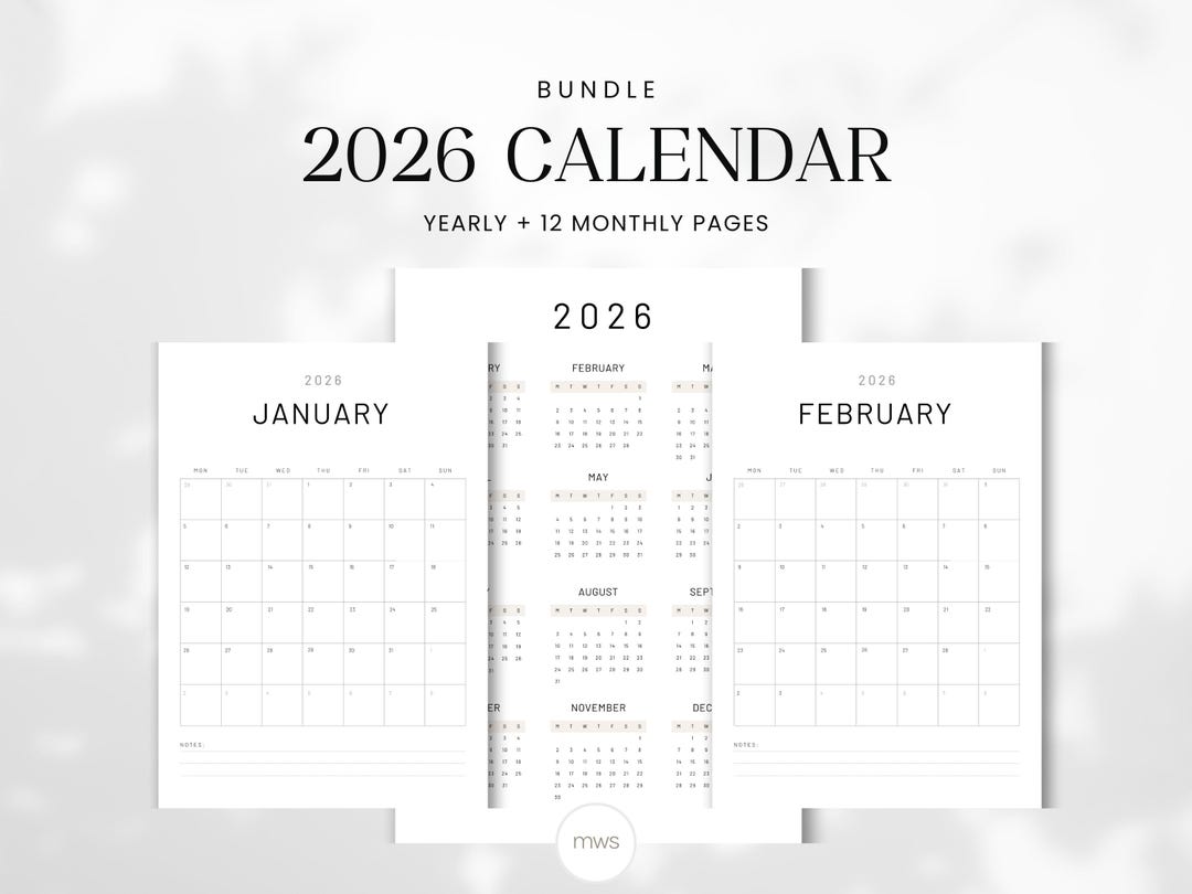 Kalender 2026 zum Ausdrucken | Jährlich + Monatlich Minimal Planer Set