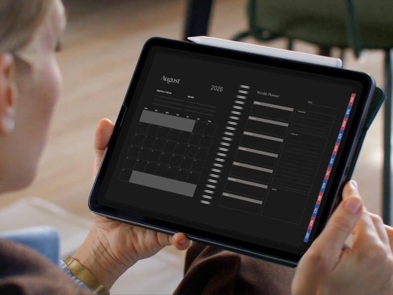 2026 Dark Mode Digital Planner | Hyperlinked Yearly, Monthly & Weekly ...