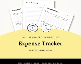 Paquete de planificador de presupuesto para TDAH, cuaderno de trabajo financiero en PDF, registro de gastos impulsivos, organizador de suscripciones de facturas, imprimible de GoodNotes