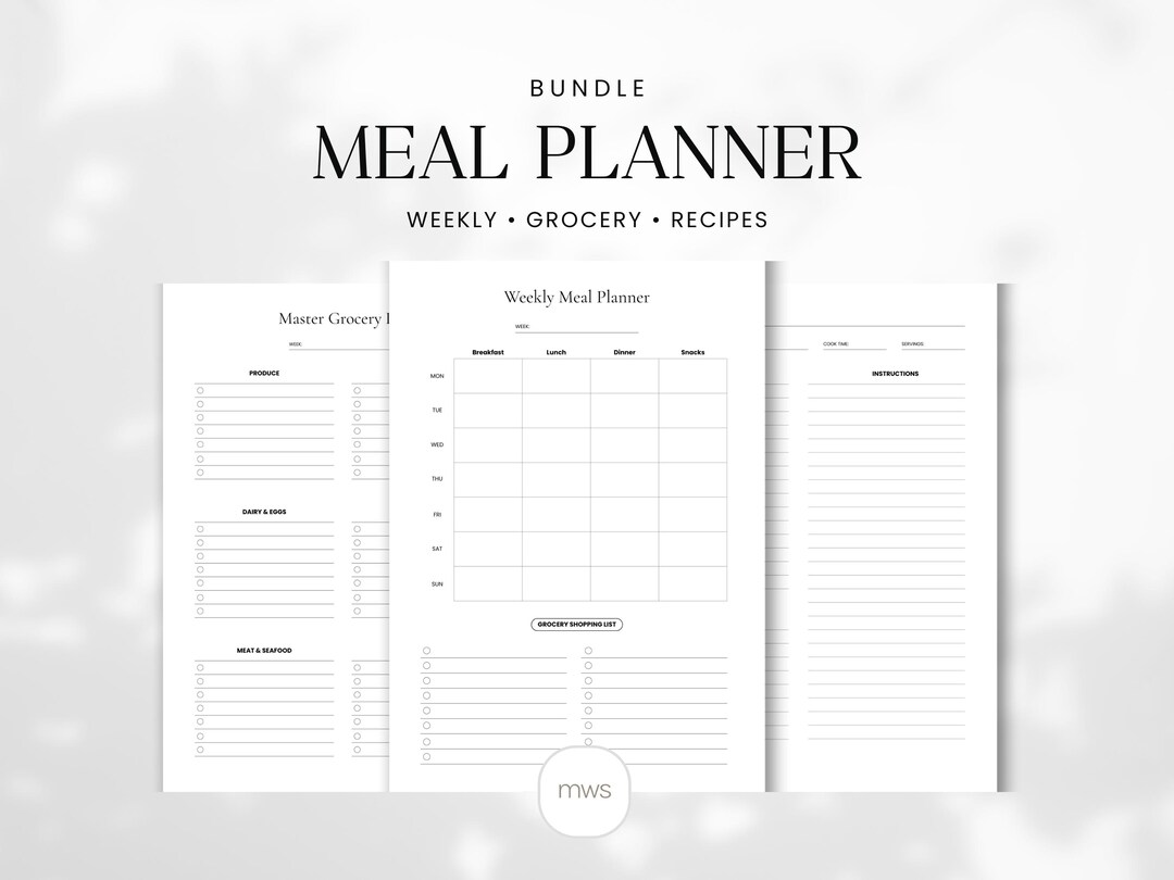 Minimalist Meal Planner Bundle | Weekly Menu & Grocery List Printable ...