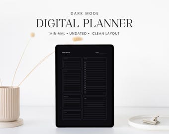 Agenda numérique mode sombre PDF | Agenda minimaliste non daté pour iPad pour GoodNotes