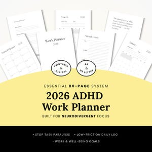 2026 ADHD Work Planner Printable, Workday Organizer PDF, Executive Function Daily Notebook, GoodNotes Productivity Sheet, A4