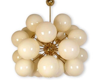 Mid-Century Modern Sputnik Style Chandelier | 30-Light Brass Globe Starburst Fixture