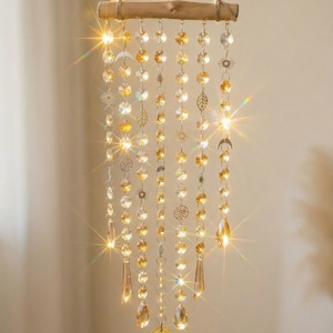 Handcrafted Amber Crystal Tree Leaf Wind Chime for Garden or Memorial