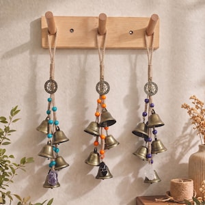 Crystal Witch's Bells Door Hanger, Handmade Witchy Door Knob Charm, Crystal Stone Protection Decor, Good Luck Blessing Home Hanging, Boho