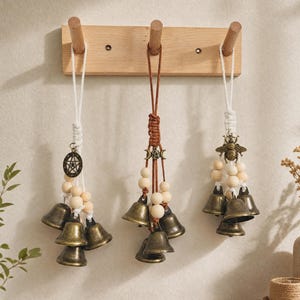 Handgefertigter Türhänger mit Hexenglocken, rustikaler Glockenanhänger, Boho-Schutzamulett, Wanddekoration für den Eingangsbereich, Einzugsgeschenk