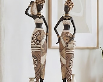 Hand-Painted Resin African Woman Figurine, Tribal Home Decor Art