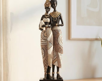 Exotic African Tribal Couple Figurine, Creative Home Decor Sculpture, Decorative Art Ornament