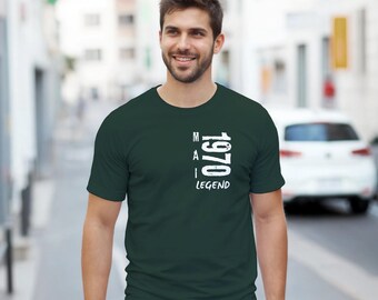 Camiseta de aniversário masculina: Lenda de maio de 1970