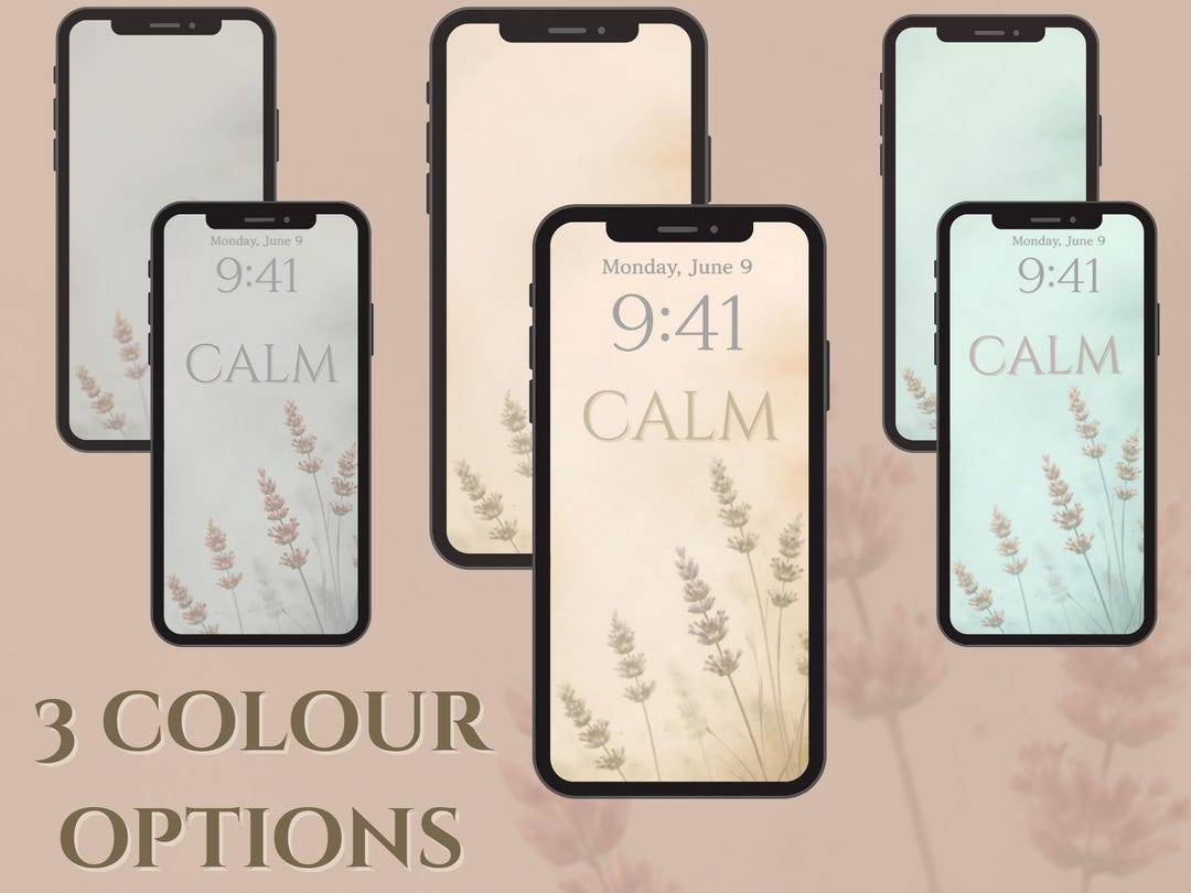 Calm Botanical Phone Wallpaper Set, Minimalist Lock Screen Background ...