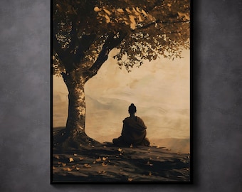 Minimalist Buddha Wall Art Printable, Zen Bodhi Tree Meditation & Yoga Art, Spiritual Mindful Home Decor, Digital Download