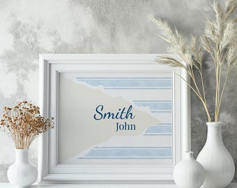 Personalized Nursery Name Print, Vintage Baby Name Sign, Custom Kids Wall Art, Neutral Nursery Decor, Striped Nursery Poster, Digital