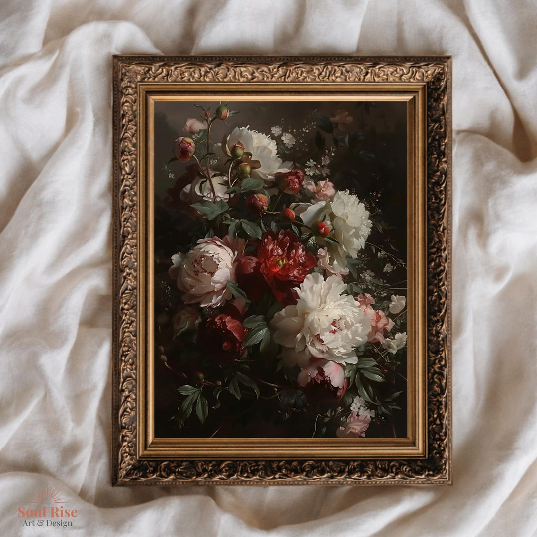 Vintage Rose Still Life Wall Art, Dark Moody Floral Print, Romantic ...
