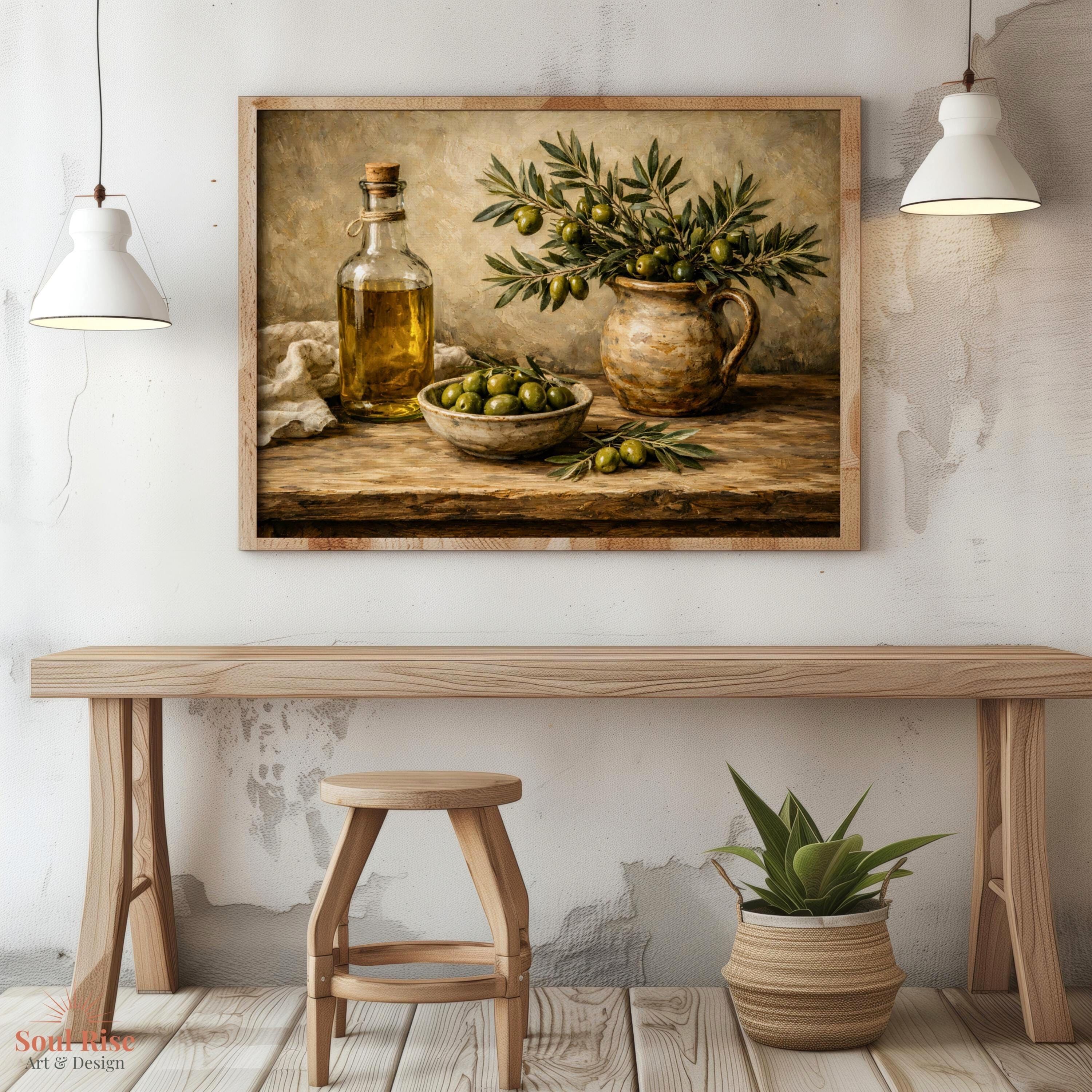 Farmhouse Kitchen Wall Art Printable, Rustic Olive Oil & Olives Still ...