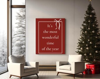 It’s the Most Wonderful Time Wall Art, Christmas Quote Print, Red Holiday Poster, Festive Christmas Decor, Merry Christmas Printable