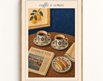 Vintage Italian Kitchen Wall Art, Caffè e Amici Coffee Wall Art, Mediterranean Kitchen Decor, La Dolce Vita Printable Download