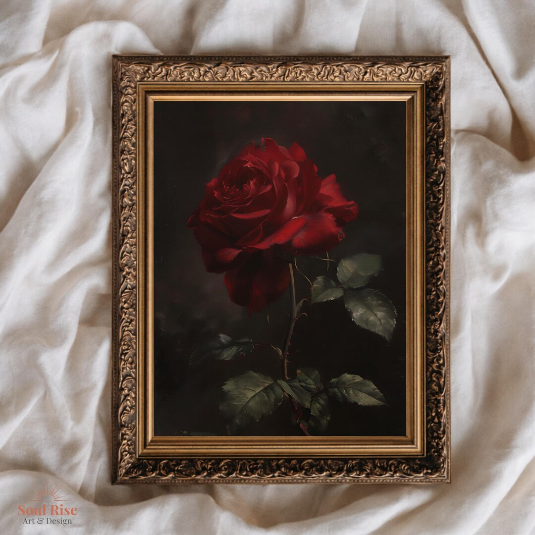 Red Rose Wall Art, Romantic Floral Painting Print, Dark Academia ...