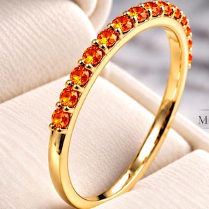 Natürlicher Spessartin-Granatring, Fanta-Orange-Granatring, Mandarin-Granatring, zierlicher Halb-Ewigkeitsring, stapelbarer Edelsteinring