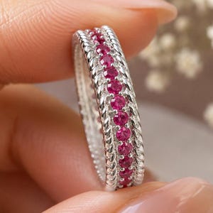 Dainty Ruby Eternity Band,Ruby Wedding Band, 10k Gold Ruby Eternity Band, Minimalist Stacking Ring, Promise Ring,14K Gold Band