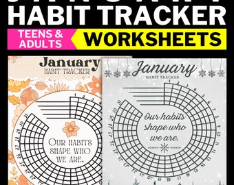 January Habit Tracker Circle | Progress Tracker | Monthly Routine Tracker | New Year Resolution Tracker | Digital Download PDF