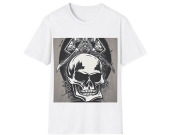 80年代スラッシュメタルTシャツ、激しい炎の頭蓋骨、交差したギター、ラストオレンジブラック、クラシックロックTシャツ