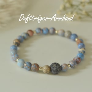 Diffuser Armband Jaspis | Edelsteinarmband | Lavastein Duftarmband für ätherische Öle | Perlenarmband | blau, silberfarben Jaspis Armband