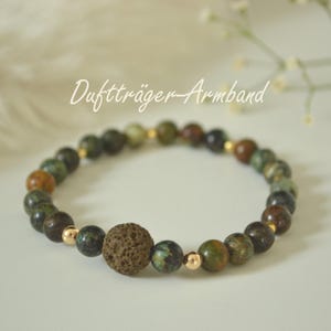 Diffuser Armband Türkis | Lavastein Armband ätherische Öle | Perlenarmband | grün, goldfarben Türkis Armband