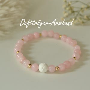 Diffuser Armband Jade für ätherische Öle | Perlenarmband aus Mashan Jade Edelsteinen und Lavastein | rosa, goldfarben Jade Armband