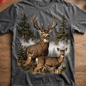 Cerf PNG vintage, cerf chasseur rétro, graphique d'animaux de la forêt des années 90, faune mâle et biche PNG, conception de chemise de chasse, art de la nature de l'an 2000 image 3