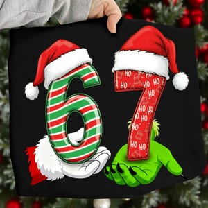 PNG de meme viral 6 7, PNG de chiste viral 6 7, PNG de chico malo gracioso en Navidad, archivo digital de humor navideño de internet