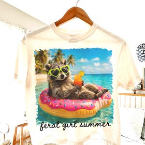 Mapache salvaje de verano PNG, divertido diseño de sublimación de mapache de playa, camiseta de verano de moda PNG, descarga digital, lindo mapache de vacaciones imagen 2