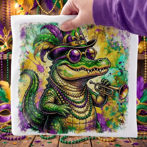 Colorful Mardi Gras Alligator PNG, Fleur De Lis PNG, Mardi Gras Carnival Graphic, Louisiana Festival New Orleans PNG, Fat Tuesday Design