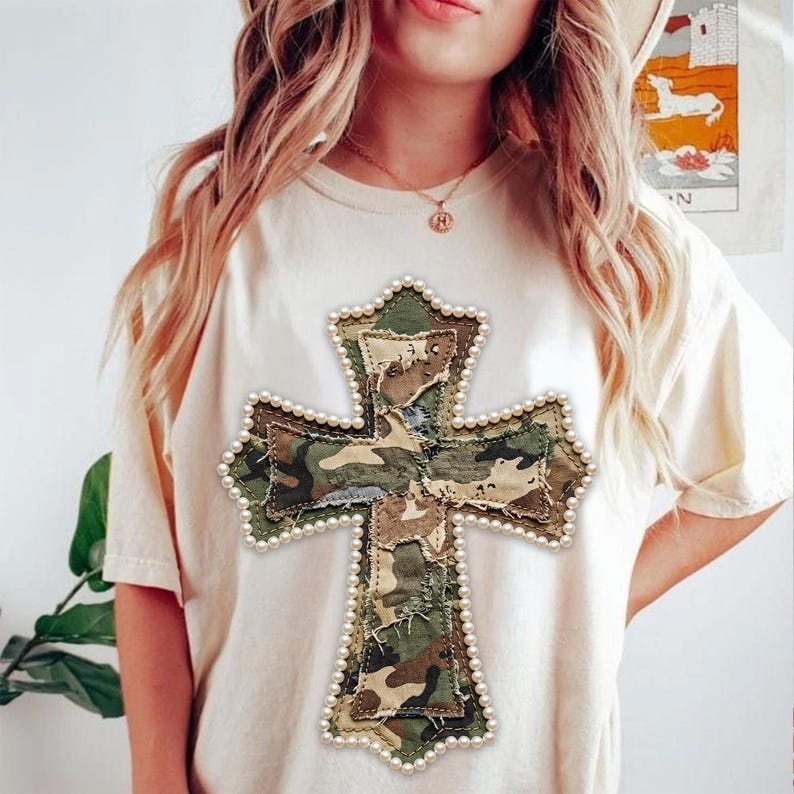 Camo Cross Png, Patchwork Pearl Cross Png, Christian Cross Sublimation ...
