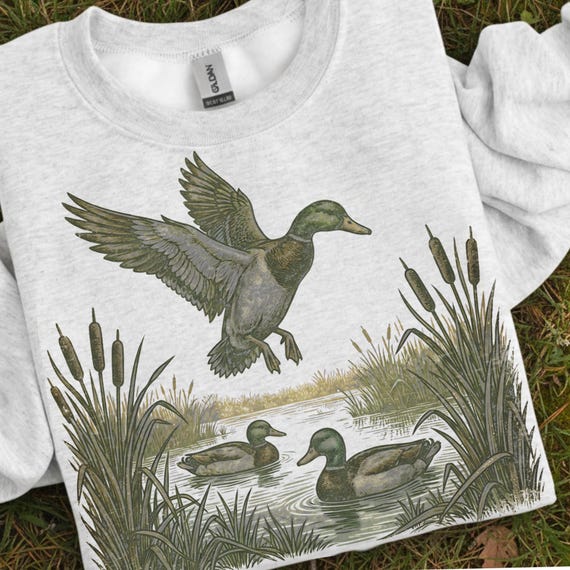 Vintage Mallard Duck PNG | Duck Hunting Sublimation Design | Retro Wetland Hunting Art | Old School Camo Duck Illustration