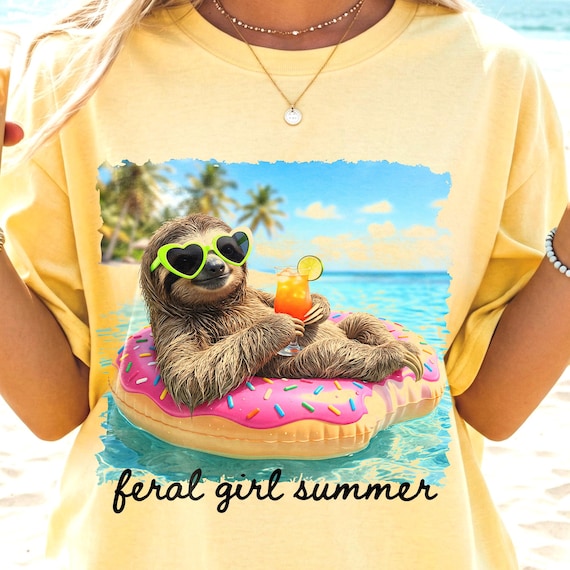 Feral Girl Summer Sloth PNG, Funny Sloth Beach Vacation Sublimation Design, Trendy Sloth Sunglasses PNG, Lazy Girl Summer Digital Download