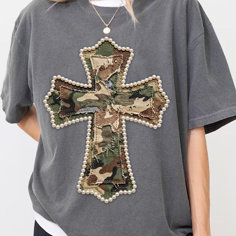 Camo Cross Png, Patchwork Pearl Cross Png, Christian Cross Sublimation ...