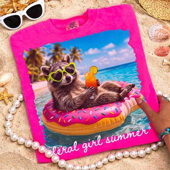 Feral Girl Summer Raccoon PNG, Funny Beach Raccoon Sublimation Design, Trendy Summer Shirt PNG, Digital Download, Cute Trash Panda Vacation