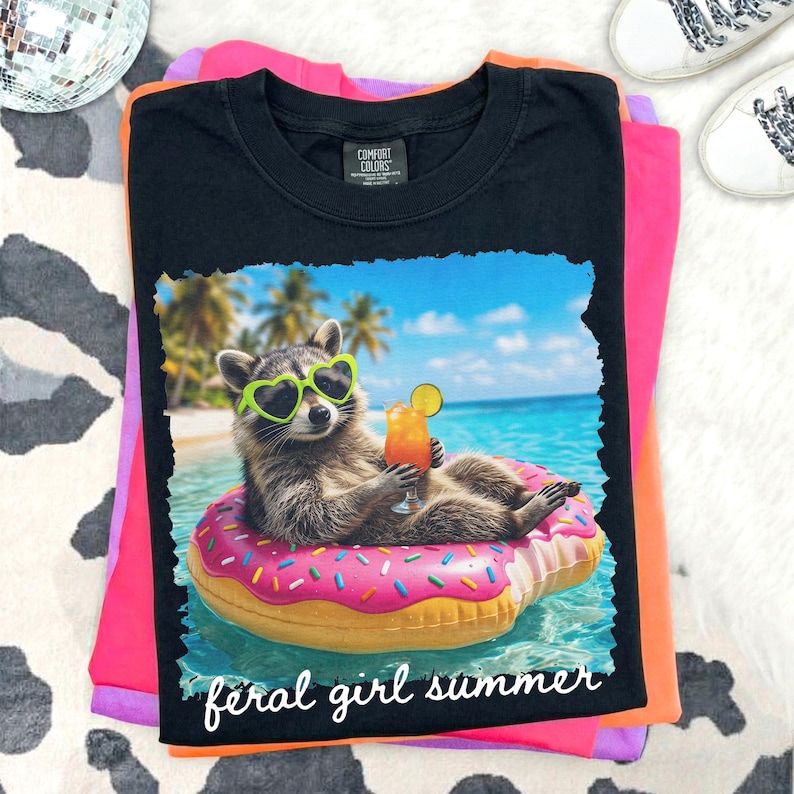 Mapache salvaje de verano PNG, divertido diseño de sublimación de mapache de playa, camiseta de verano de moda PNG, descarga digital, lindo mapache de vacaciones imagen 4