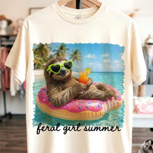Feral Girl Summer Sloth PNG, Funny Sloth Beach Vacation Sublimation Design, Trendy Sloth Sunglasses PNG, Lazy Girl Summer Digital Download image 2