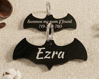 Personalized Bat-Shaped Pet ID Tag — Engraved Stainless Steel Name Tag for Cats and Dogs