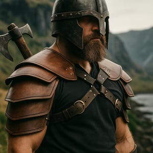 バイキング肩甲 - LARP、コスプレ、ルネッサンスフェアのための中世の革製肩甲